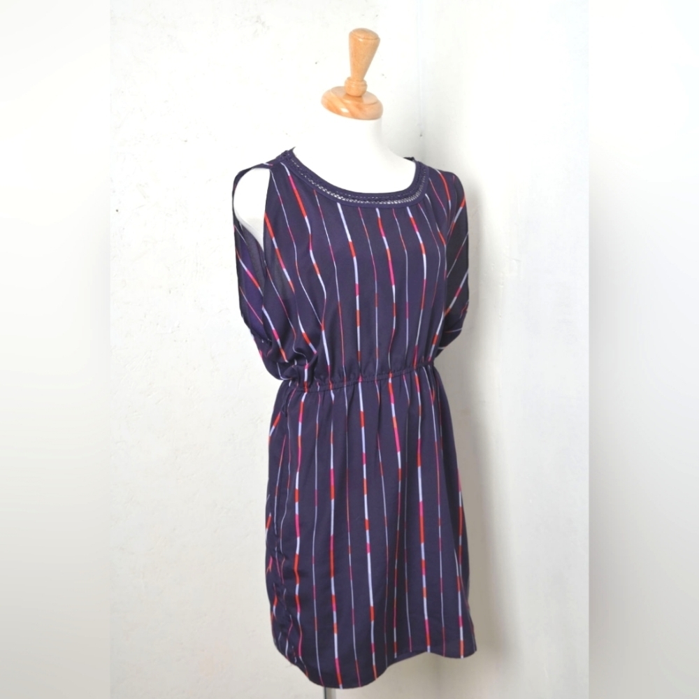 Jacob | Purple & colorful striped women's sleevless dress